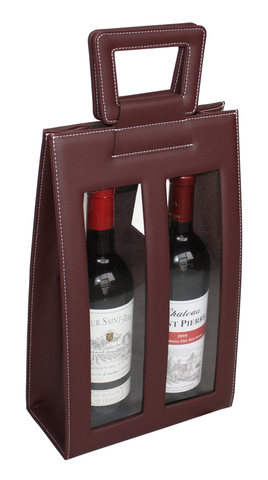 Sonny Custom Portable Brown Leather Gift Box Packaging for 2 Red Wine Bottles