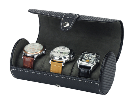 Sonny Hand made Black 3 Watches Travel Leather Watch Roll Case