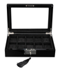 Sonny Lacquer Wooden Stash Box with lock and key Glass Window Black Gloss Wood 10 Slots Watch Boxes Cases