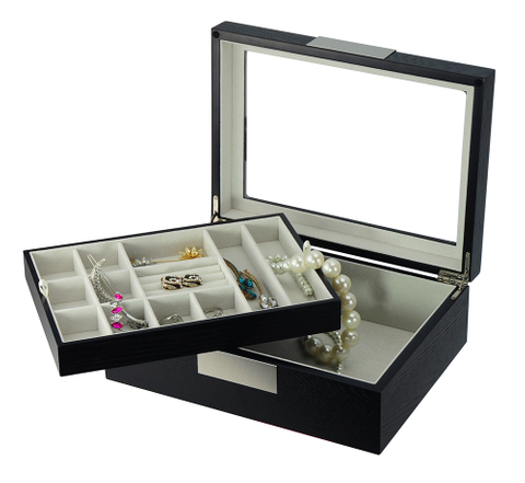 Sonny 2023 New Design Fashionable High End Ring Cufflink Jewelry Holds Wooden Gift Storage Case with Removable Tray