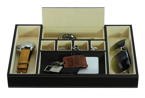 Wholesale Leather Bedside Storage Tray Desk Dresser Mens Valet Tray