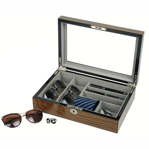 Sonny Custom Luxury Lacquered Walnut Wooden Jewelry Organizer Box for Sunglasses Pen Cufflinks Tie Rings
