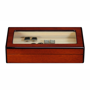 Sonny 16 Pairs Glossy Cherry Wood Glass Top Cufflinks Display Storage Box