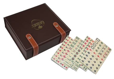 Sonny Hot Sell Customized Portable Travel Mini Chinese Mahjong Set With Brown PU Leather Box For Entertainment