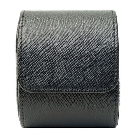 Sonny Custom Logo Black Leather Single Travel Watch Roll Case with Fixable Pillow