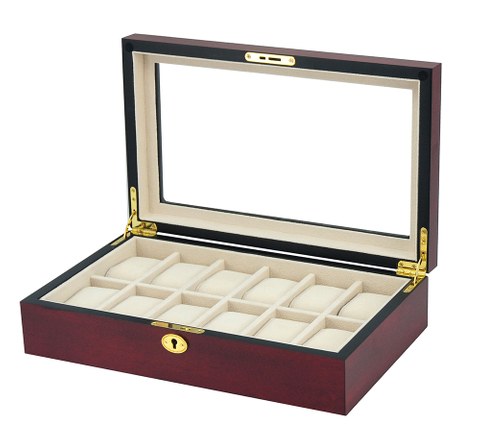 Sonny Macassar Cherry Paint Matte 6 / 10 / 12 / 24 Watches Holder Wooden Watch Box in Stock