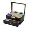 12 Slots Ebony Wooden Tie & Belt Display Box for Mens Accessories Storage Case with Glass Top
