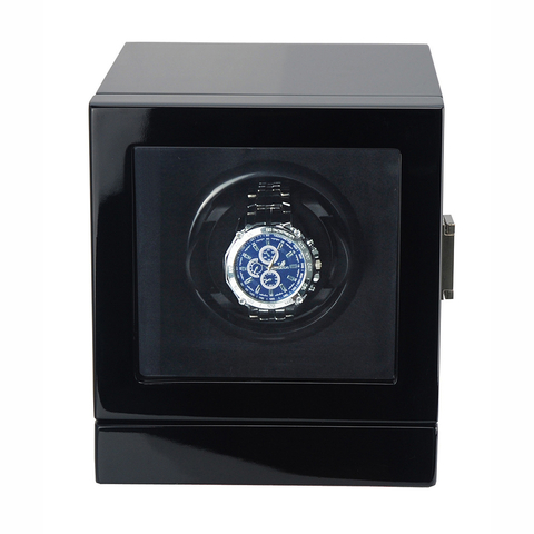 Sonny Custom Square Black Mabuchi Wood Winder Box for Single Mechanical Watch