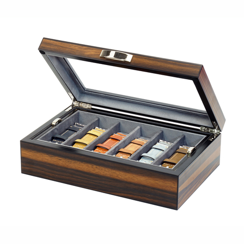 Sonny OEM ODM Luxury 12 Slots Ebony Wooden Watch Strap Band Box for Leather Silicone Straps Storage