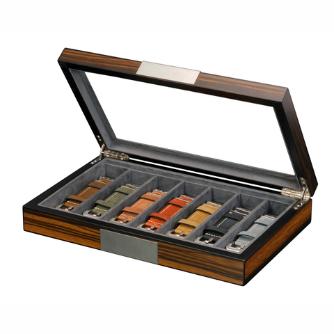 Sonny Custom Glass Top Luxury Ebony Wooden Watch Band Organizer Box for 7 Watch Strap Collection