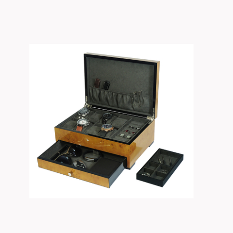 Luxury Watch Jewelry Storage Box Burl Wood Organizer Tray for Watch Cufflinks Ring