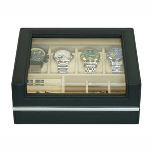 Sonny High Quality Black Leather Jewelry Box Display Organizer for Watch Cufflinks Ring Studs