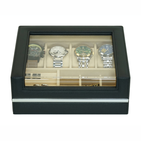 Sonny High Quality Black Leather Jewelry Box Display Organizer for Watch Cufflinks Ring Studs