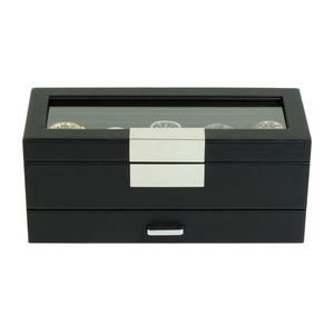 Sonny Custom Wholesale 5 Slots Black Leather Watch Box Organizer with Drawer