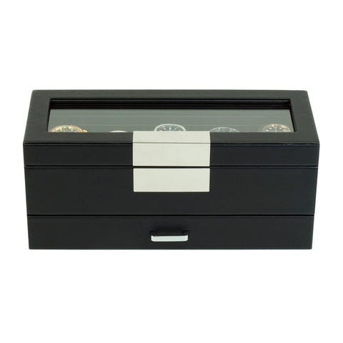 Sonny Custom Wholesale 5 Slots Black Leather Watch Box Organizer with Drawer