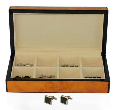 High Quality Personalized 8 Slots Map Color Wooden Cufflink Organizer Box for Men Christmas Gift