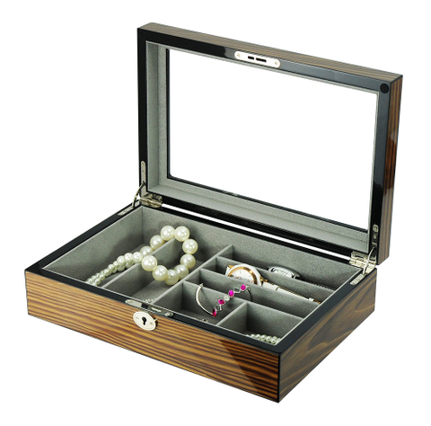 Wholesale Custom Logo Luxury Wooden Jewelry Packaging Storage Display Case Wood Box with Glass Window for Women Gift