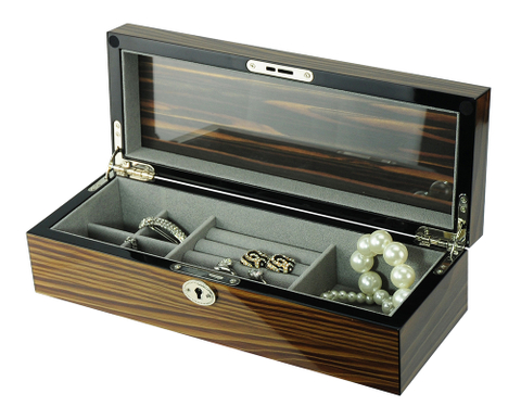 Sonny Hot Sale Custom Product Walnut Wood Cufflink Jewelry Display Storage Lockable Box with Interior Glass for Men