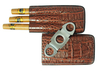Handmade 3 CT Travel Croco Leather Cigar Case with Cigar Cutter
