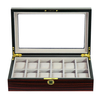 Sonny Hot-sale Vintage 12 Slots Ebony Wooden Watch Display Box with Glass Top Lid for Man and Woman Best Gift Choice