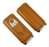 Sonny Classic Custom Brown / Black Real Leather Cedar Wood Lined Travel 3 Cigar Case with Cigar Cutter