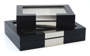 Sonny Cufflink Box Wooden Black Small Ring Jewelry Box for Men/Women