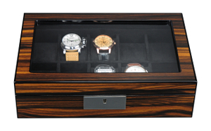 Sonny Luxury and Handmade 10 Slots High Gloss Wooden Watch Display Box with Key Lock Set and Window for Watch Collectors
