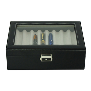 16 Slots Fountain Pen Case Black Leather Pen Display Box Storage Case with Lock