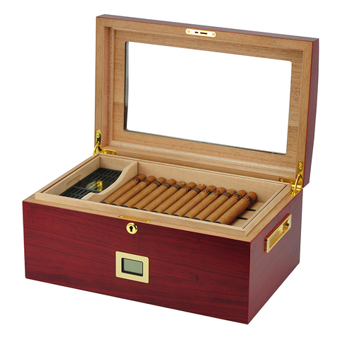 Sonny Spanish Cedar Humidor Cherry Wood Large Capacity Cigar Box with Digital Hygrometer