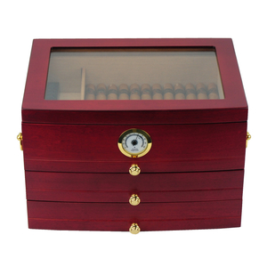 Sonny Large Humidor Wooden Cherry Spanish Cedar Cigar Cabinet Box with 3 Layer Drawers