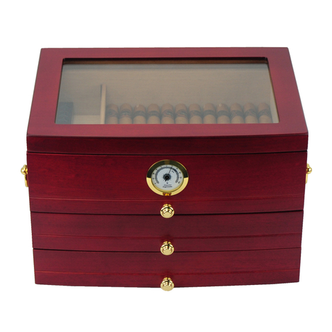Sonny Large Humidor Wooden Cherry Spanish Cedar Cigar Cabinet Box with 3 Layer Drawers