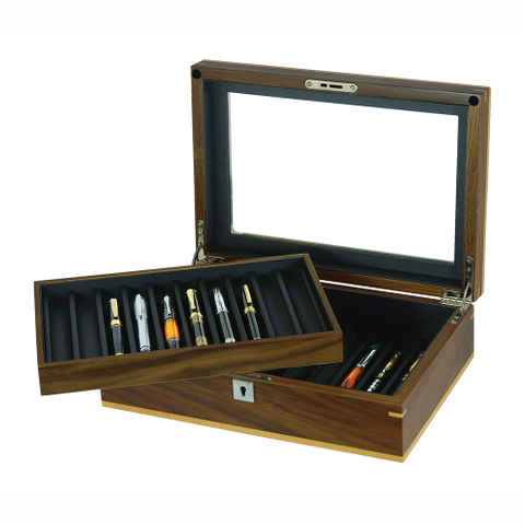 Sonny High End Personalized Luxury Walnut Wooden Pen Box for 20 Fountain Box