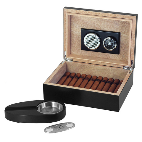 Luxury Wood Handcrafted Cigar Humidor - Cigar Set Gifts for Men - Cigar Accessories - Humidor Humidifier
