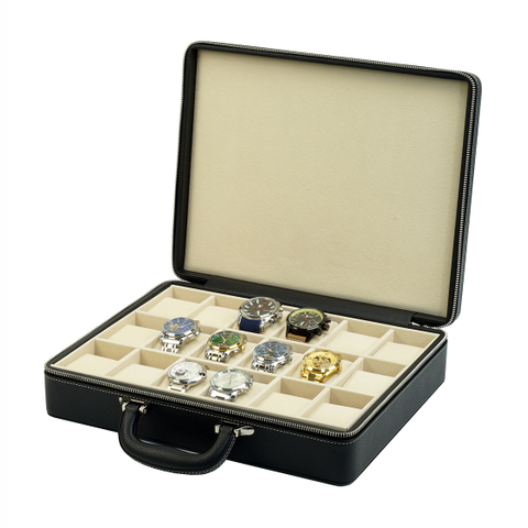  Sonny High Quality 18 Slots Black Leather Watch Box Travel Watch Briefcase