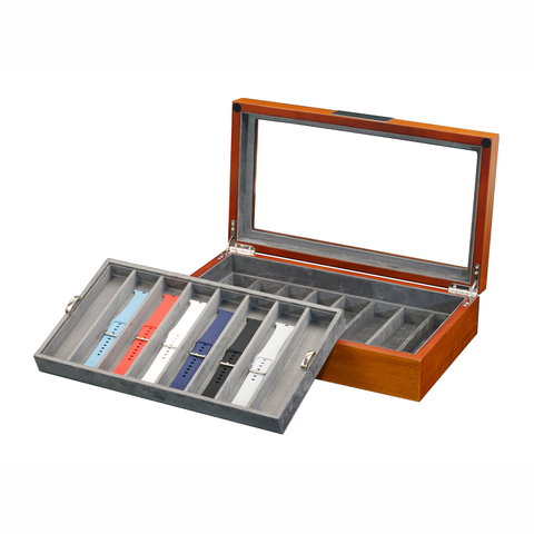 Sonny Luxury Custom Mahogany Wooden Watch Band Strap Box Holder for 16 Watch Straps