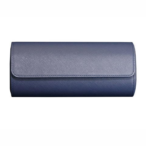 Sonny High Quality Custom Blue Leather 3 Watch Roll Travel Case with Fixable Pillow