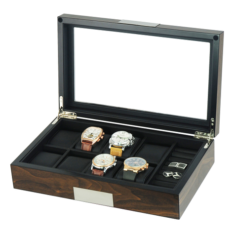 Sonny High Quality 8 Slots Storage Walnut Wooden Watch And Cufflink Box With A Glass Window