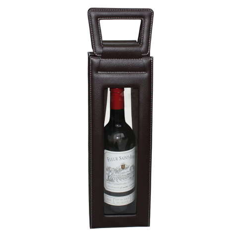 Sonny Custom Portable Brown Leather Gift Box Packaging for Single Red Wine Bottle