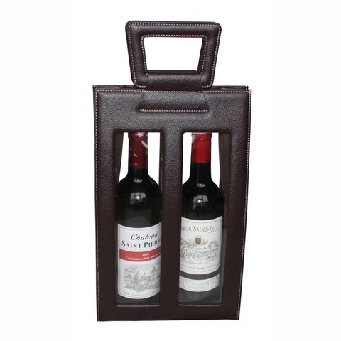 Sonny Custom Portable Brown Leather Gift Box Packaging for 2 Red Wine Bottles
