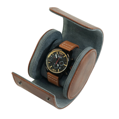 Sonny High Quality 1 2 3 Slots Brown Leather Watch Case Box Travel Watch Roll Organizer for Men
