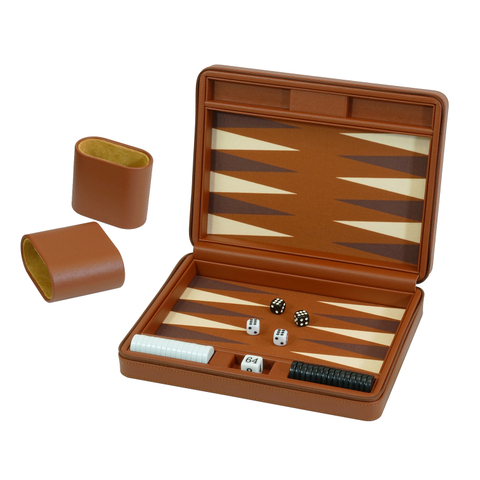 Sonny Custom Luxury Small Travel Brown Leather Backgammon Set