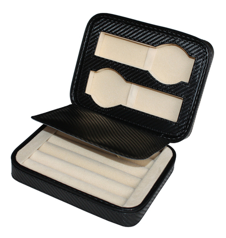 Travel Zipper Type Leather Box 2 Watches Rings Jewellery Watch Organizer Box