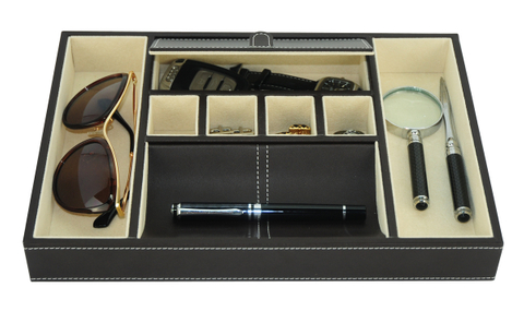 Sonny PU Leather Mens Valet Tray Accessory Organizer Box for Key Cufflinks Bracelet Watch Sunglasses