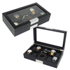 Wood Jewelry Belt Wallet Organizer Collect Cufflink Display Holder 8 Slots Watch Box Sonny Classical Black with Glass Lip 300pcs