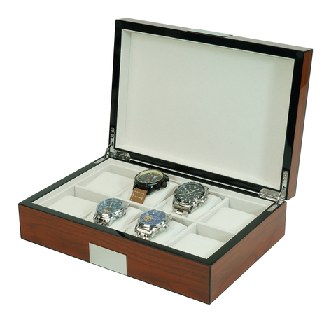 Sonny 8 Slots High Gloss Rosewood Watch Storage Box Wooden Case with Large 60 mm Wide Pillows