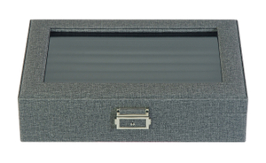 Luxury Elegant Grey Fabric Covered Cufflink Storage Collection Display Box with PU Leather Lining