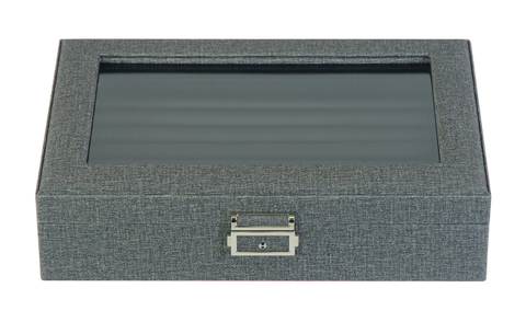 Luxury Elegant Grey Fabric Covered Cufflink Storage Collection Display Box with PU Leather Lining