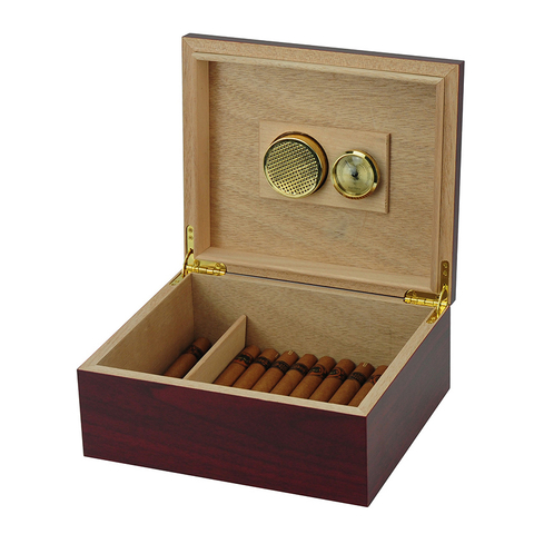 Cigar Humidor - Humidifier Storage Box with Seal Lid - Elegant Case Cherry Color- Holds 15-25 Cigars - Gift for Men
