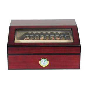 Glass Window Cherry Wood Matte 2 Layer Humidor Cigar Box for Short and Long Cigars