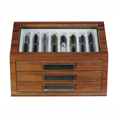 Sonny 24 Slot Luxury Walnut Wooden Fountain Pen Box with Transparent Display Window
